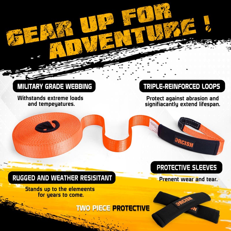 ORCISH Long Recovery Tow Straps, 2" x 66 FT Tow Straps Heavy Duty with Loops, Tow Rope for Truck, Vehicle Recovery Rope with Reinforced Loops and Protective Sleeves, Tree Saver Strap for Winching - Image 3